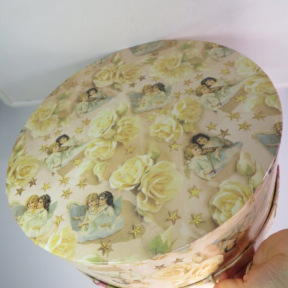 Cherub Angel Hat Box with Wired Ribbon Floral Large Bow 13" - Picture 6 of 11